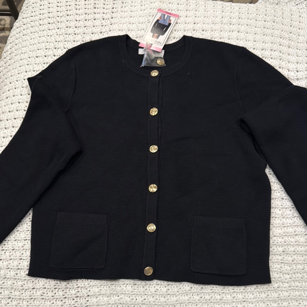 Nine West Black Cardigan with Gold Buttons